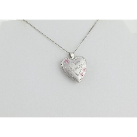 Sterling Silver Grandma Heart Locket Necklace 18" Chain - Picture 2 of 10